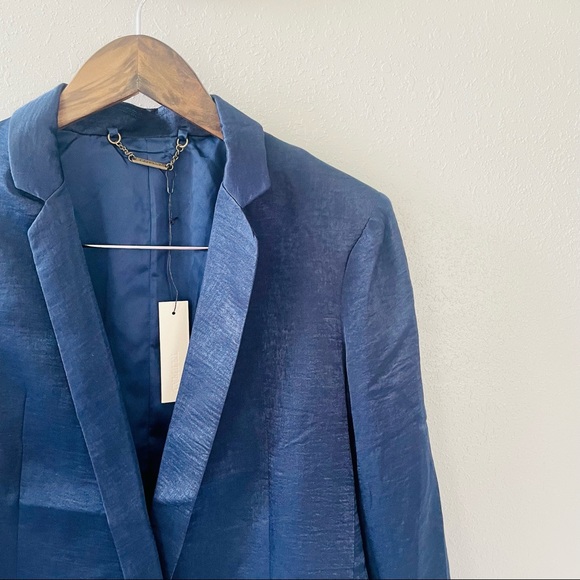 Anthropologie Capulet Navy Blue Notch Collar Satin Boyfriend Blazer NWT - Picture 4 of 13